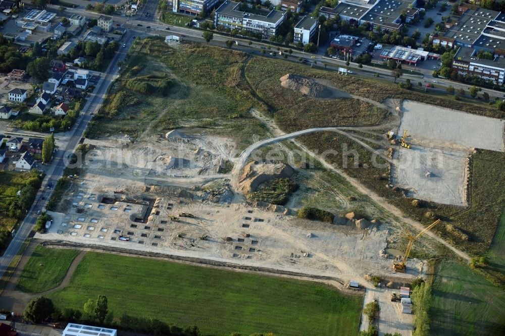 Aerial photograph Berlin - Construction site for the new building home-center of the Porta-Group at Pilgramer street in the district Mahlsdorf in Berlin