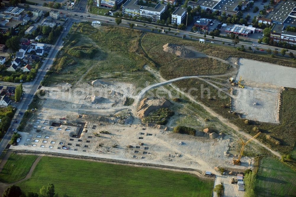 Berlin from above - Construction site for the new building home-center of the Porta-Group at Pilgramer street in the district Mahlsdorf in Berlin