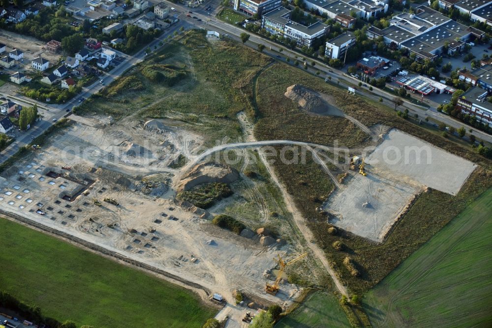 Aerial image Berlin - Construction site for the new building home-center of the Porta-Group at Pilgramer street in the district Mahlsdorf in Berlin