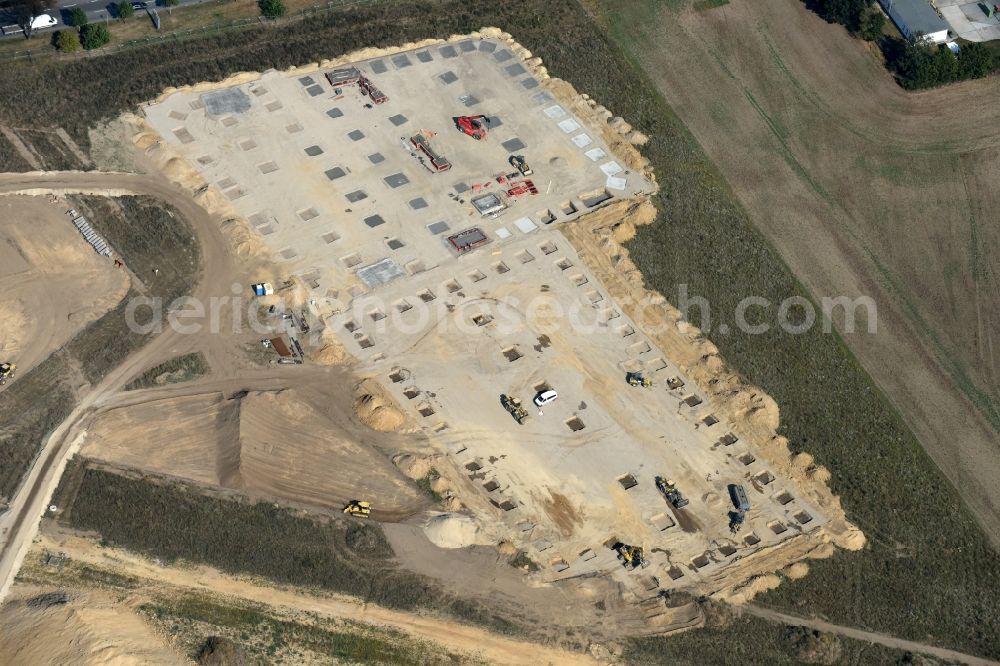 Aerial image Berlin - Construction site for the new building home-center of the Porta-Group at Pilgramer street in the district Mahlsdorf in Berlin