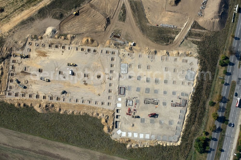 Aerial photograph Berlin - Construction site for the new building home-center of the Porta-Group at Pilgramer street in the district Mahlsdorf in Berlin