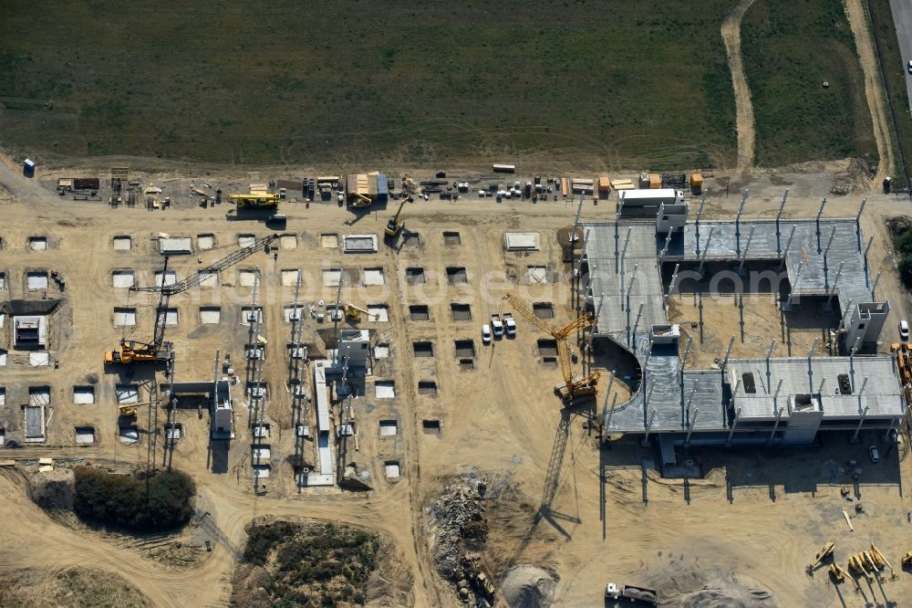 Aerial image Berlin - Construction site for the new building home-center of the Porta-Group at Pilgramer street in the district Mahlsdorf in Berlin