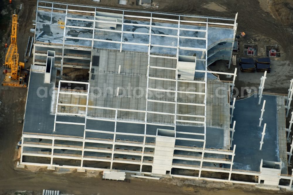 Aerial image Berlin - Construction site for the new building home-center of the Porta-Group at Pilgramer street in the district Mahlsdorf in Berlin