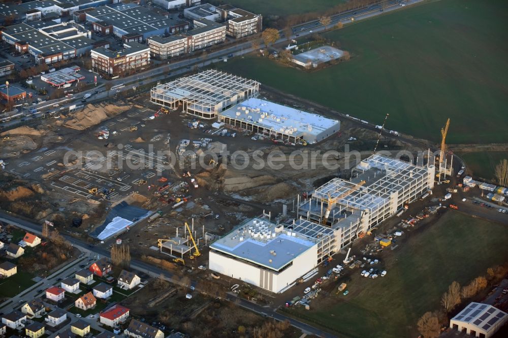 Aerial photograph Berlin - Construction site for the new building home-center of the Porta-Group at Pilgramer street in the district Mahlsdorf in Berlin