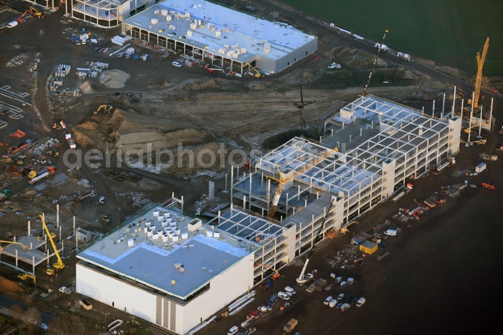 Berlin from above - Construction site for the new building home-center of the Porta-Group at Pilgramer street in the district Mahlsdorf in Berlin