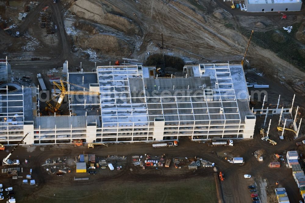 Aerial photograph Berlin - Construction site for the new building home-center of the Porta-Group at Pilgramer street in the district Mahlsdorf in Berlin