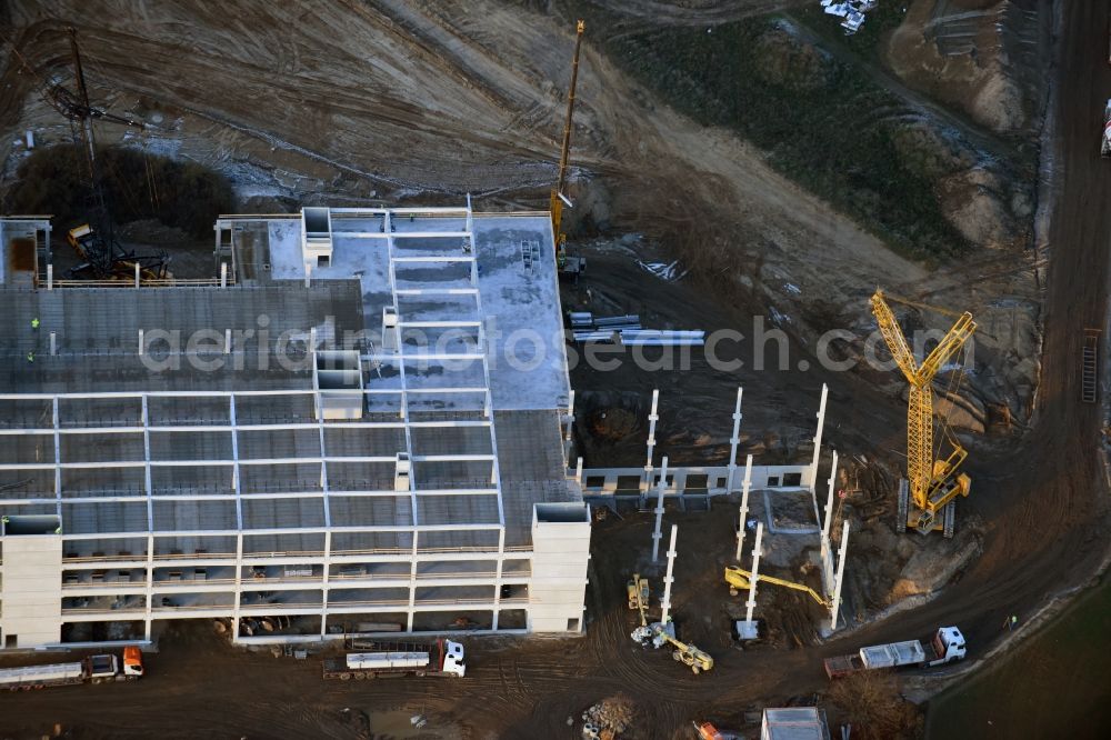 Berlin from above - Construction site for the new building home-center of the Porta-Group at Pilgramer street in the district Mahlsdorf in Berlin