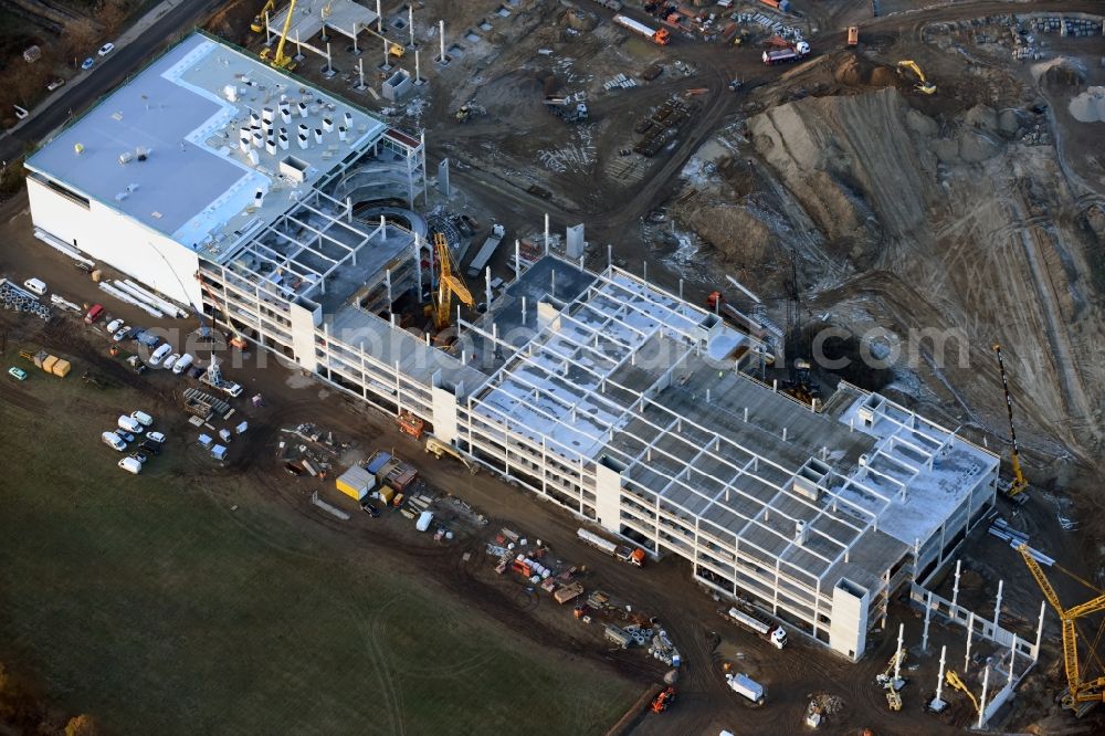 Aerial photograph Berlin - Construction site for the new building home-center of the Porta-Group at Pilgramer street in the district Mahlsdorf in Berlin