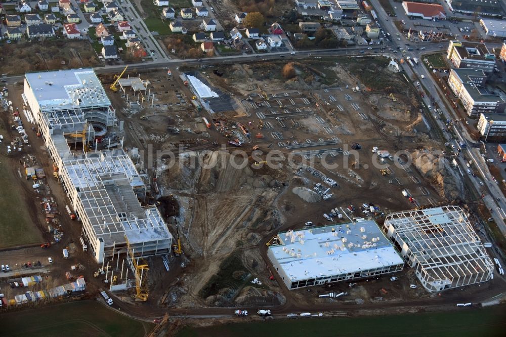 Aerial photograph Berlin - Construction site for the new building home-center of the Porta-Group at Pilgramer street in the district Mahlsdorf in Berlin