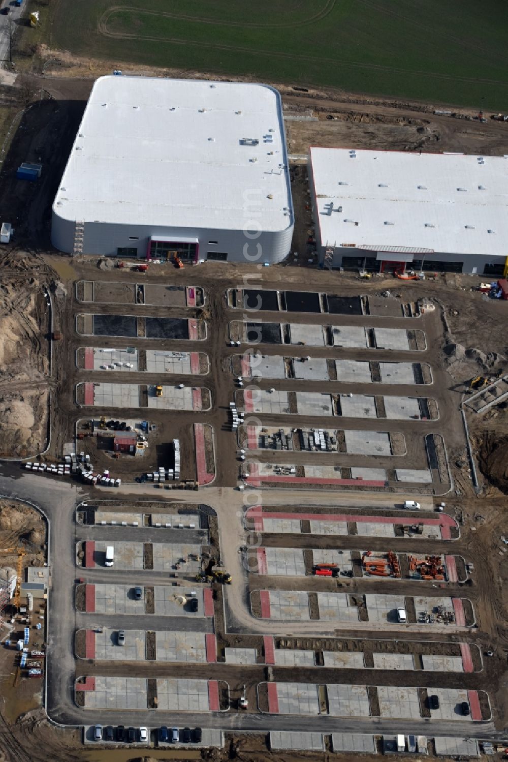 Aerial image Berlin - Construction site for the new building home-center of the Porta-Group at Pilgramer street in the district Mahlsdorf in Berlin