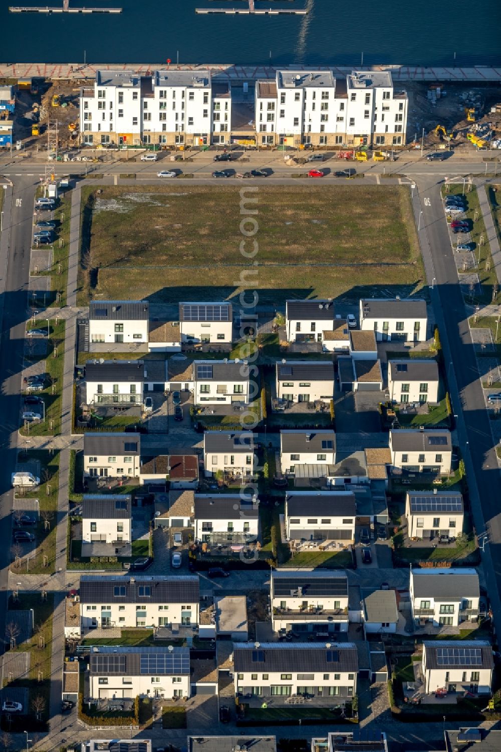 Gelsenkirchen from above - Construction site to build the new multi-family residential complex Graf Bismarck on Johannes-Rau-Allee in the district Bismarck in Gelsenkirchen in the state North Rhine-Westphalia, Germany