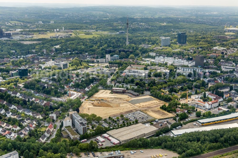 Dortmund from above - Construction site for the new building Mehrfamilienhaus in Dortmund in the state North Rhine-Westphalia, Germany