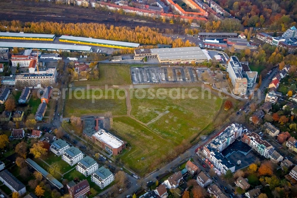 Dortmund from above - Construction site for the new building Mehrfamilienhaus in Dortmund in the state North Rhine-Westphalia, Germany