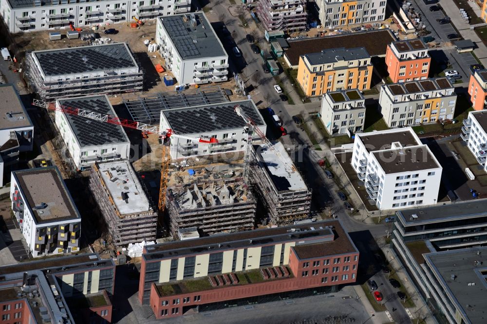 Aerial image Berlin - Construction site to build a new multi-family residential complex on Abram-Joffe-Strasse in the district Adlershof in Berlin