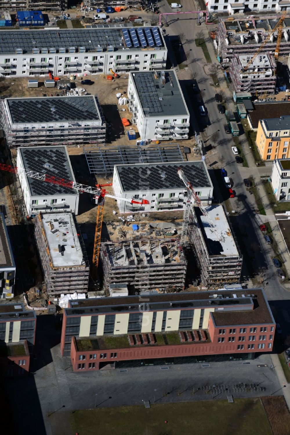 Aerial photograph Berlin - Construction site to build a new multi-family residential complex on Abram-Joffe-Strasse in the district Adlershof in Berlin