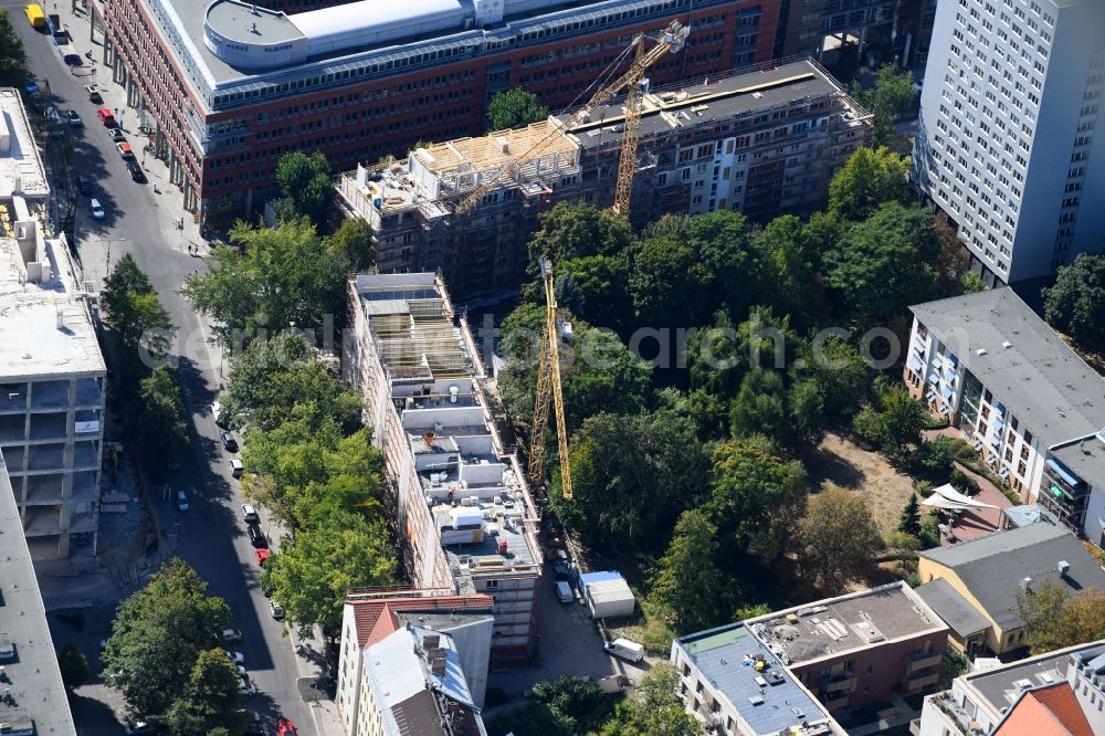 Aerial photograph Berlin - Construction site to build a new multi-family residential complex of ACCENTRO GmbH on Lange Strasse in Berlin, Germany