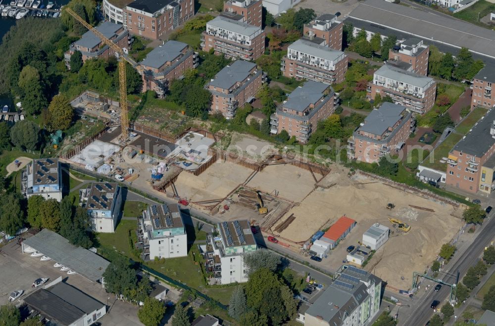 Aerial image Berlin - Construction site to build a new multi-family residential complex Achterdeck on Wendenschlossstrasse in the district Koepenick in Berlin, Germany