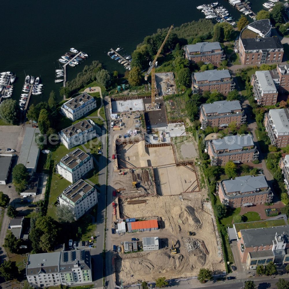 Aerial photograph Berlin - Construction site to build a new multi-family residential complex Achterdeck on Wendenschlossstrasse in the district Koepenick in Berlin, Germany