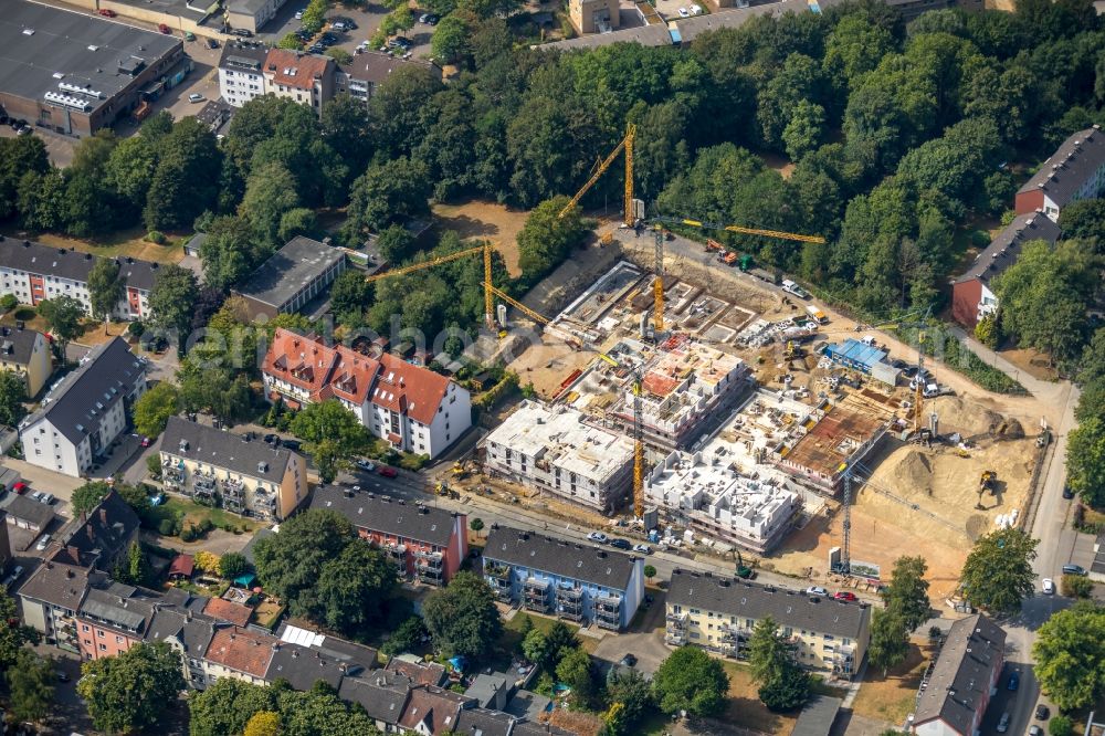 Herne from the bird's eye view: Construction site to build a new multi-family residential complex Albert-Schweitzer-Carre on Fritz-Reuter-Strasse - Eichendorffstrasse in Herne in the state North Rhine-Westphalia, Germany