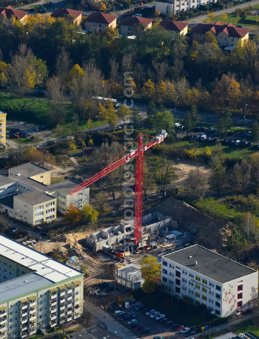 Teltow from above - Construction site to build a new multi-family residential complex on Albert-Wiebach-Strasse in Teltow in the state Brandenburg, Germany