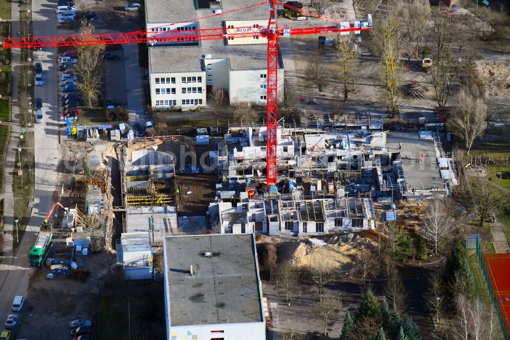 Aerial image Teltow - Construction site to build a new multi-family residential complex on Albert-Wiebach-Strasse in Teltow in the state Brandenburg, Germany