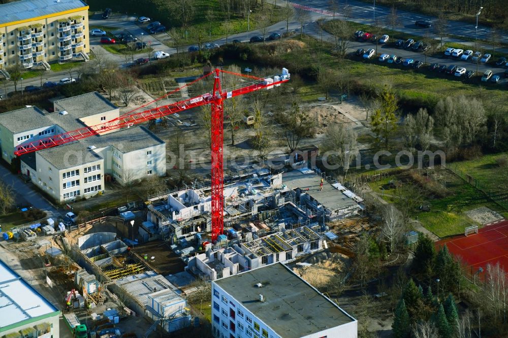 Aerial image Teltow - Construction site to build a new multi-family residential complex on Albert-Wiebach-Strasse in Teltow in the state Brandenburg, Germany