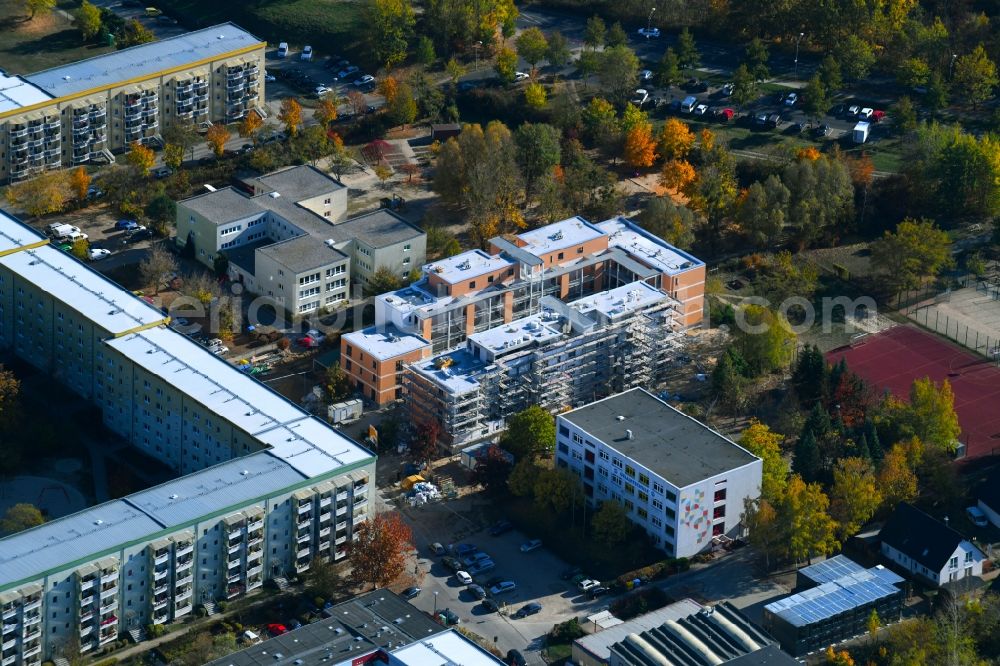 Teltow from above - Construction site to build a new multi-family residential complex on Albert-Wiebach-Strasse in Teltow in the state Brandenburg, Germany