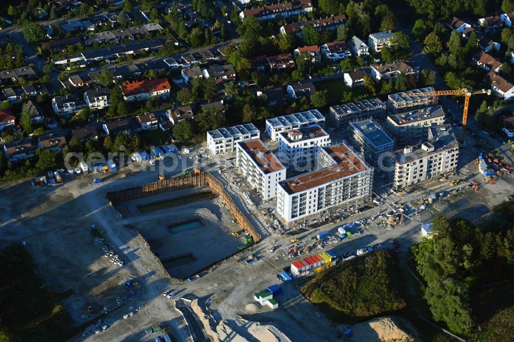 München from above - Construction site to build a new multi-family residential complex Alexisquartier on Alexisweg corner Niederalmstrasse in the district Ramersdorf-Perlach in Munich in the state Bavaria, Germany