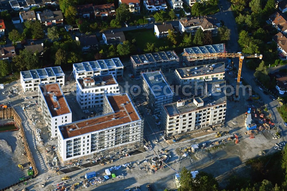 München from the bird's eye view: Construction site to build a new multi-family residential complex Alexisquartier on Alexisweg corner Niederalmstrasse in the district Ramersdorf-Perlach in Munich in the state Bavaria, Germany