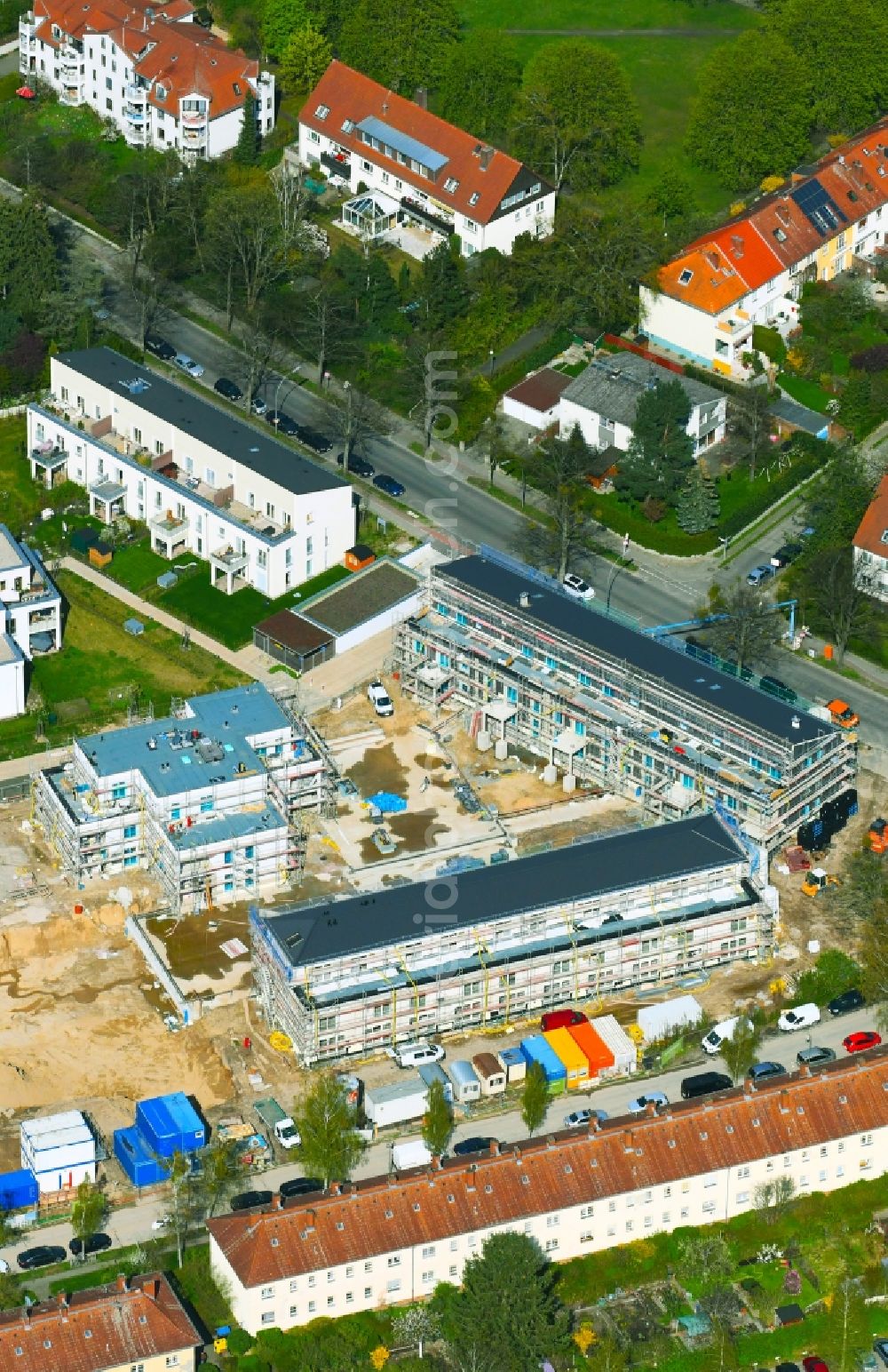 Aerial image Berlin - Construction site to build a new multi-family residential complex ALTE GAeRTNEREI of PROJECT Immobilien Wohnen AG on Sundgauer Strasse corner Schlettstadter Strasse in Berlin, Germany