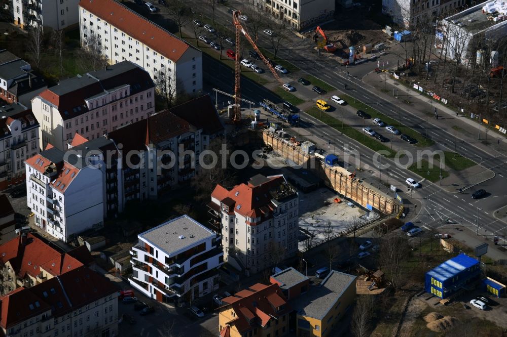 Aerial image Leipzig - Construction site to build a new multi-family residential complex Altenburger Strasse - Loessniger Strasse in the district Sued in Leipzig in the state Saxony