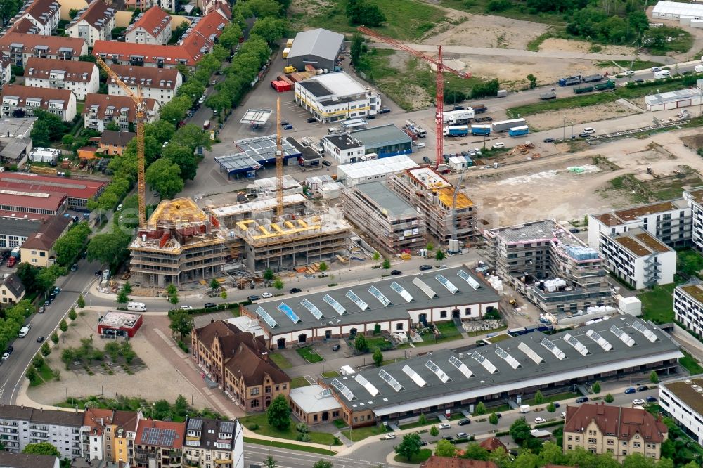 Aerial image Freiburg im Breisgau - Construction site to build a new multi-family residential complex Alter Gueterbahnhof in Freiburg im Breisgau in the state Baden-Wuerttemberg, Germany