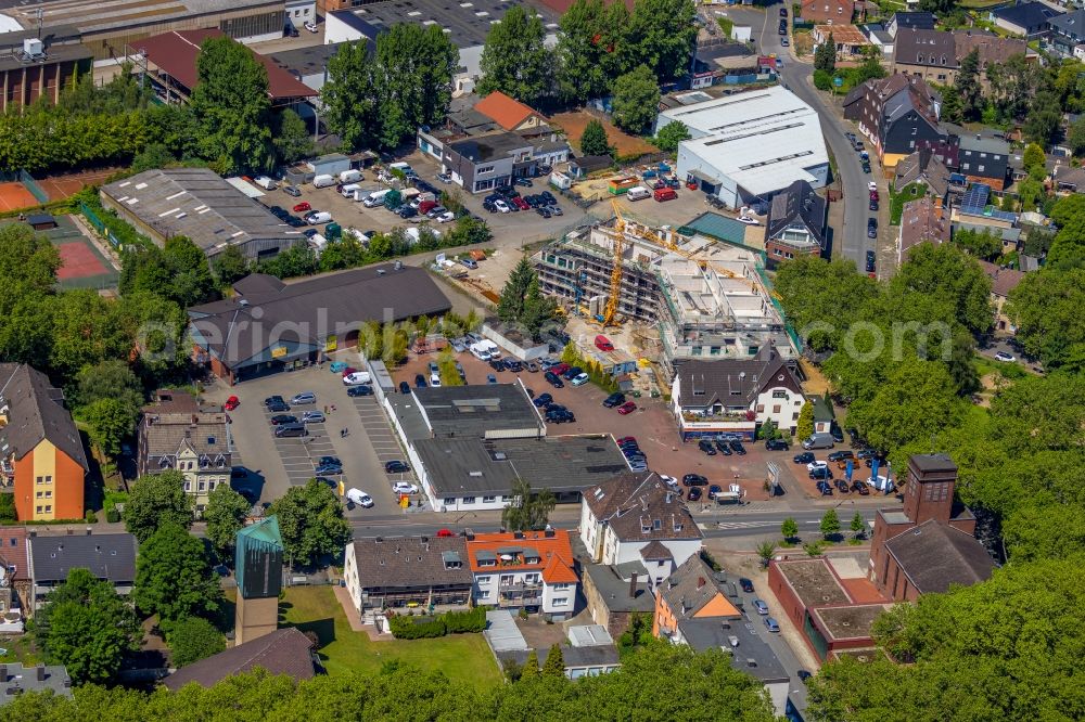 Herne from the bird's eye view: Construction site to build a new multi-family residential complex of Arbeiter-Samariter-Bunof Deutschland e.V. on Werderstrasse in Herne in the state North Rhine-Westphalia, Germany