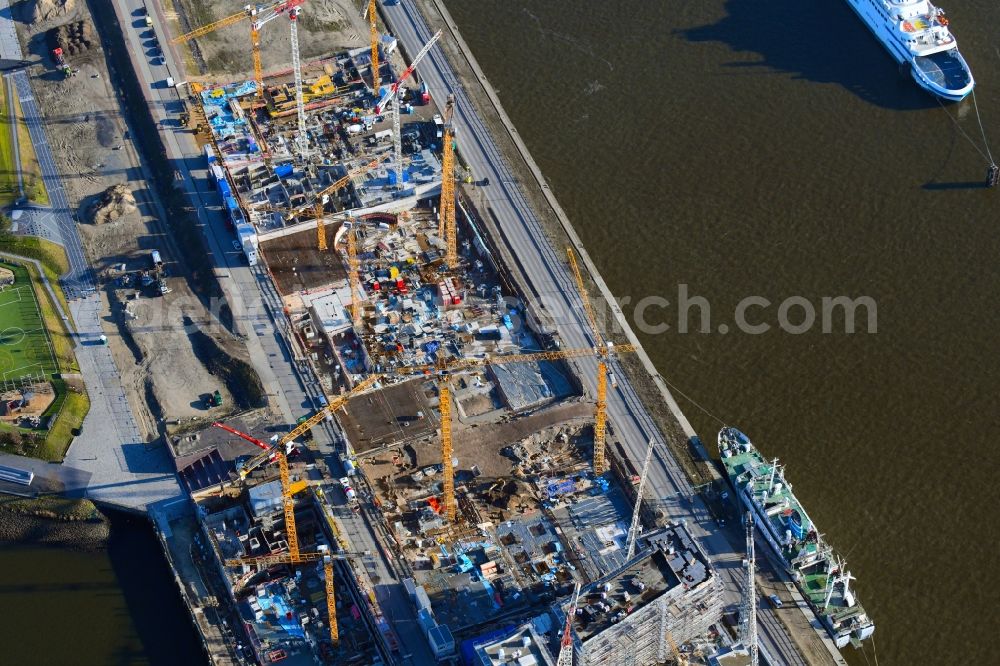 Aerial image Hamburg - Construction site to build a new multi-family residential complex on Baakenallee in the district HafenCity in Hamburg, Germany