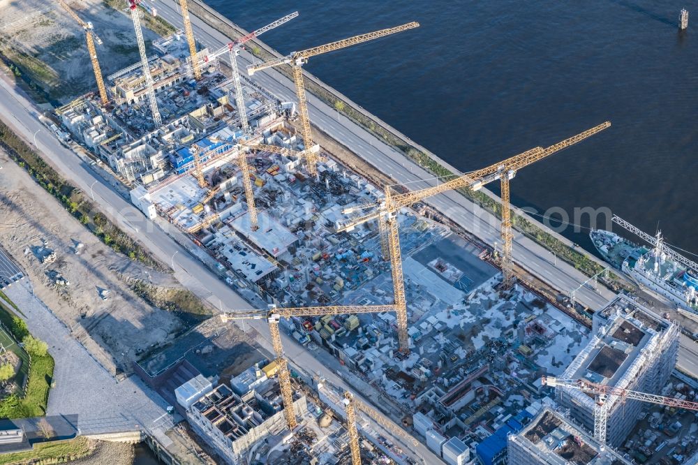 Aerial image Hamburg - Construction site to build a new multi-family residential complex on Baakenallee in the district HafenCity in Hamburg, Germany