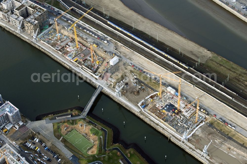 Aerial image Hamburg - Construction site to build a new multi-family residential complex on Baakenallee in the district HafenCity in Hamburg, Germany