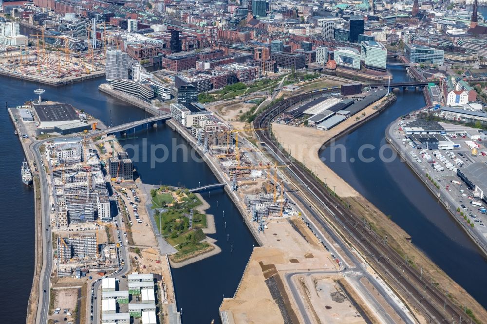 Aerial image Hamburg - Construction site to build a new multi-family residential complex on Baakenallee in the district HafenCity in Hamburg, Germany