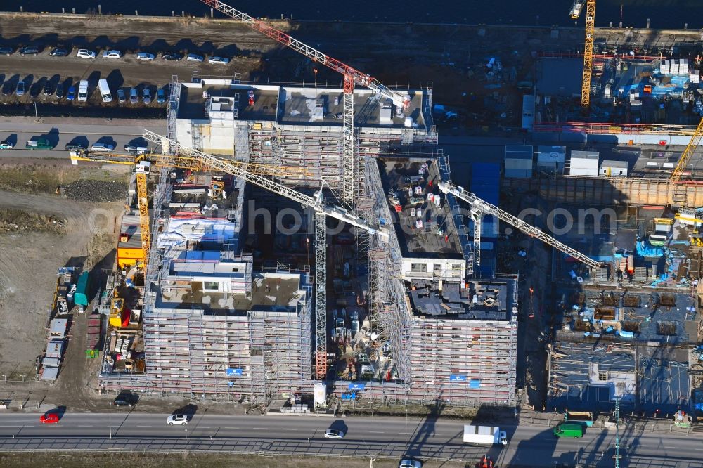 Aerial photograph Hamburg - Construction site to build a new multi-family residential complex Baakenhafen on Baakenallee in Hamburg, Germany