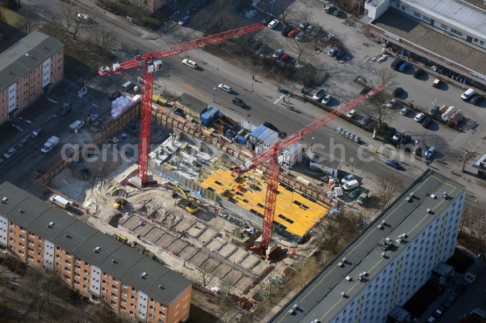 Aerial image Berlin - Construction site to build a new multi-family residential complex Balatonstrasse Ecke Volkradstrasse in the district Friedrichsfelde in Berlin