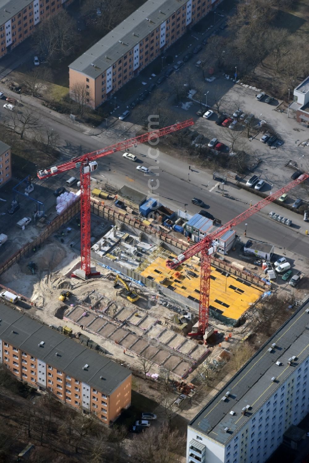 Aerial photograph Berlin - Construction site to build a new multi-family residential complex Balatonstrasse Ecke Volkradstrasse in the district Friedrichsfelde in Berlin