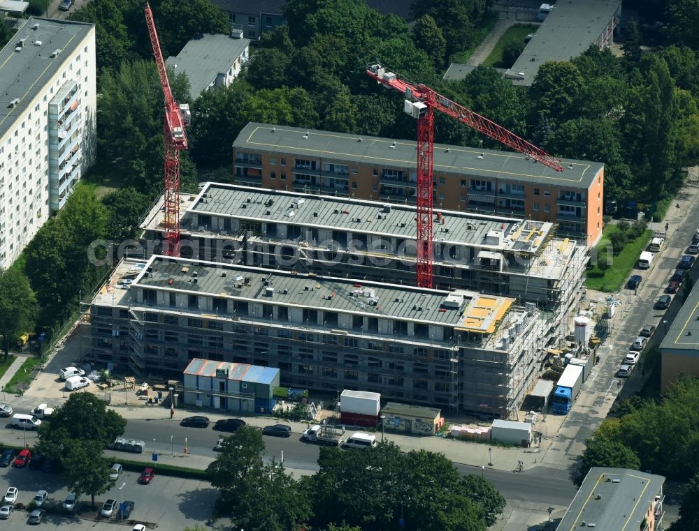 Berlin from above - Construction site to build a new multi-family residential complex Balatonstrasse Ecke Volkradstrasse in the district Friedrichsfelde in Berlin