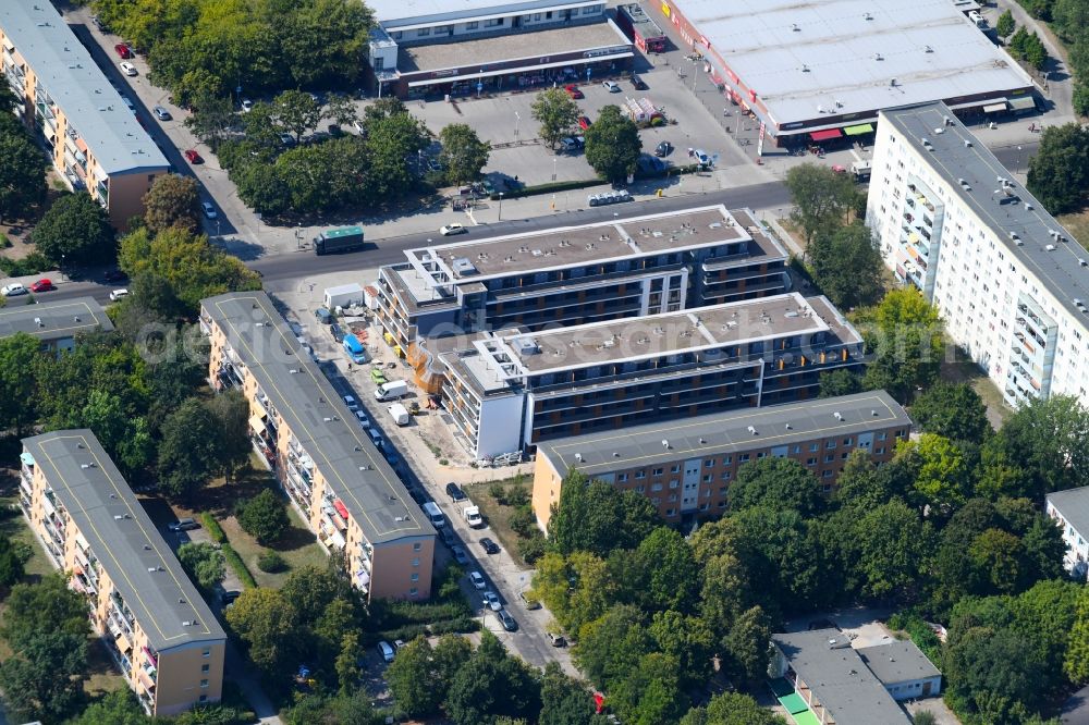 Berlin from the bird's eye view: Construction site to build a new multi-family residential complex Balatonstrasse Ecke Volkradstrasse in the district Friedrichsfelde in Berlin