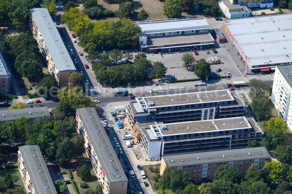 Berlin from above - Construction site to build a new multi-family residential complex Balatonstrasse Ecke Volkradstrasse in the district Friedrichsfelde in Berlin