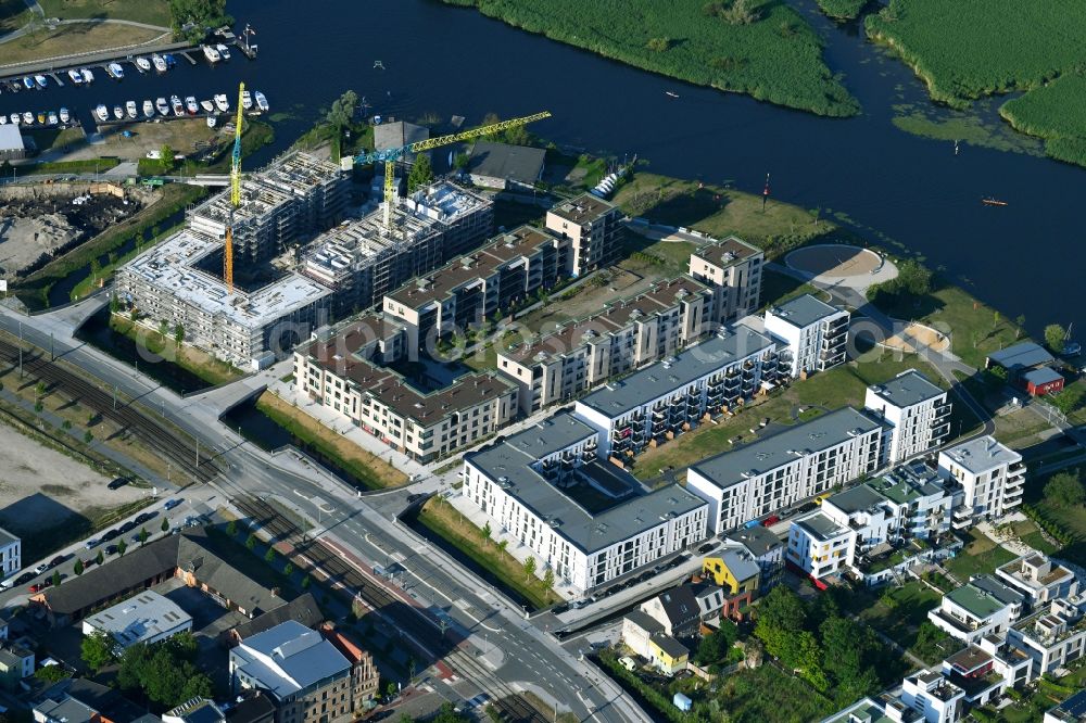 Aerial image Rostock - Construction site to build a new multi-family residential complex of Baugenossenschaft Neptun e.G. Am Haargraben - Beim Holzlager in Rostock in the state Mecklenburg - Western Pomerania, Germany