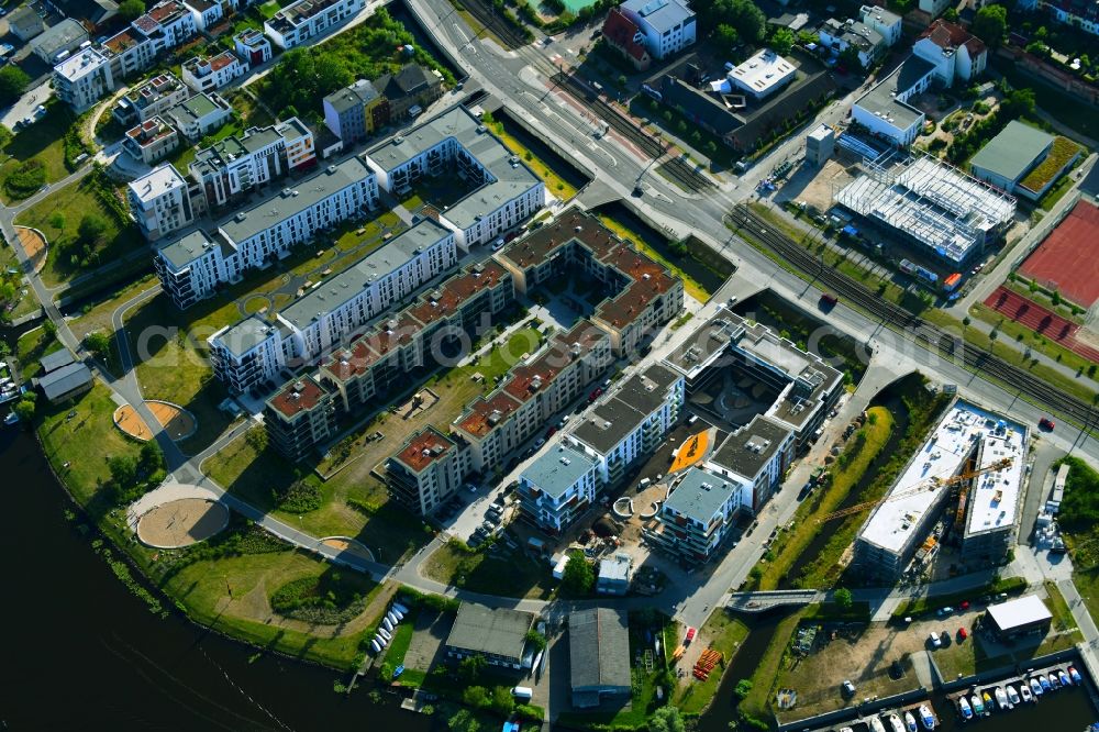 Aerial image Rostock - Construction site to build a new multi-family residential complex of Baugenossenschaft Neptun e.G. Am Haargraben - Beim Holzlager in Rostock in the state Mecklenburg - Western Pomerania, Germany