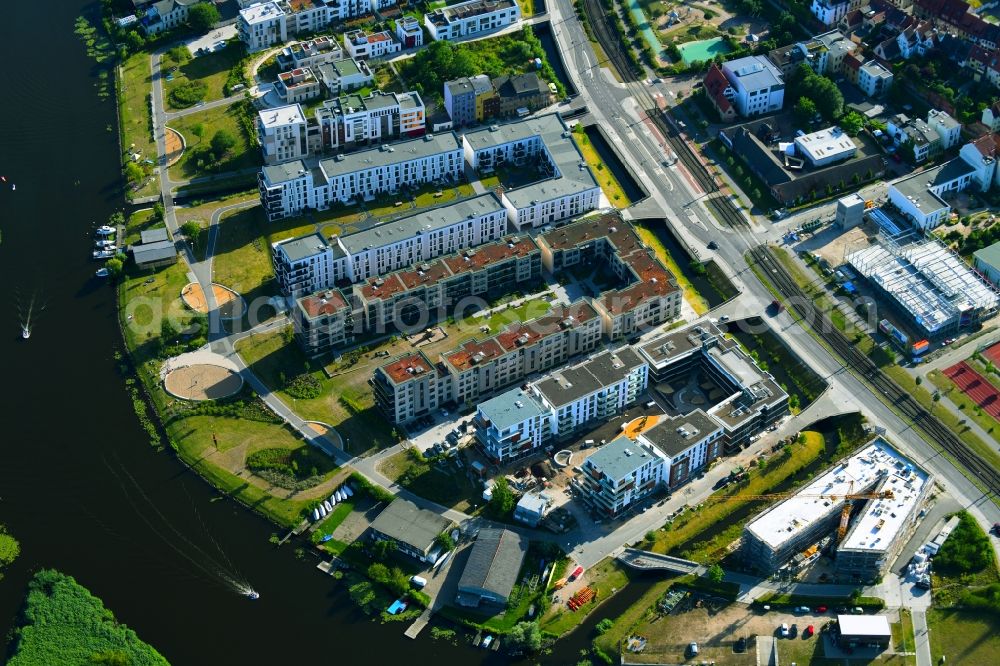 Aerial photograph Rostock - Construction site to build a new multi-family residential complex of Baugenossenschaft Neptun e.G. Am Haargraben - Beim Holzlager in Rostock in the state Mecklenburg - Western Pomerania, Germany