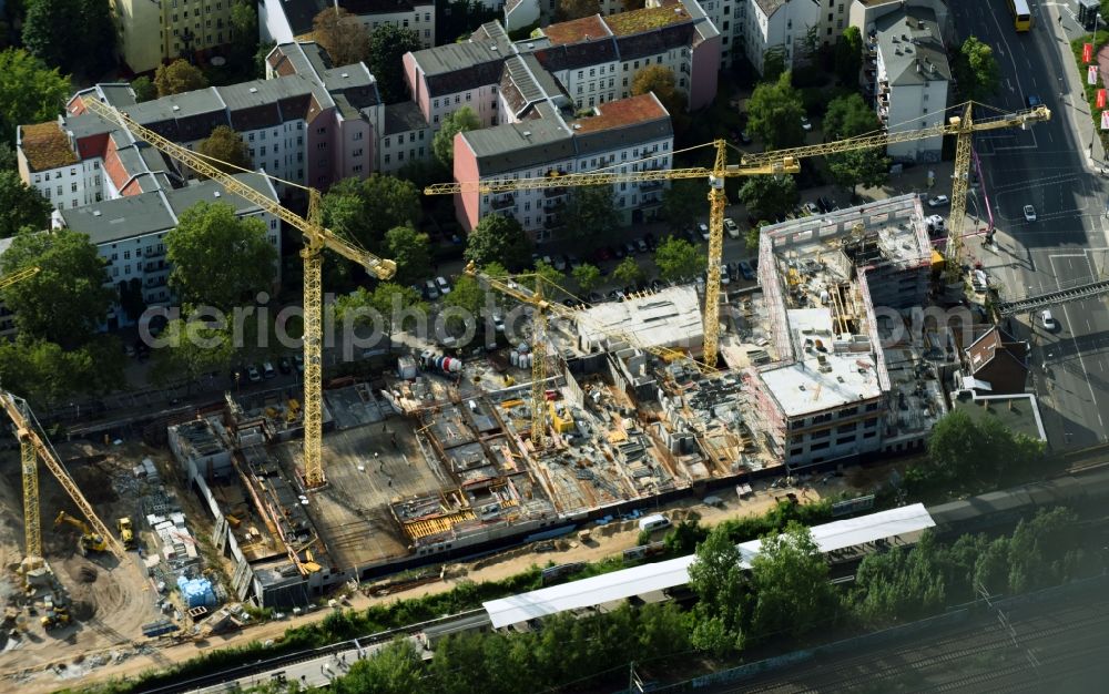 Aerial photograph Berlin - Construction site to build a new multi-family residential complex on Bautzener Strasse in Berlin, Germany