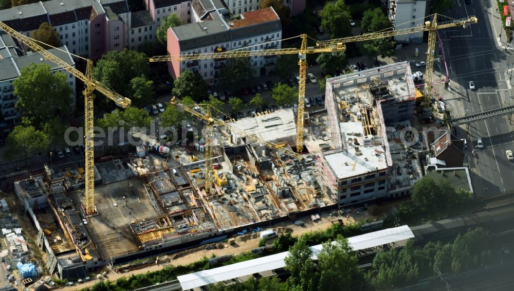 Berlin from above - Construction site to build a new multi-family residential complex on Bautzener Strasse in Berlin, Germany