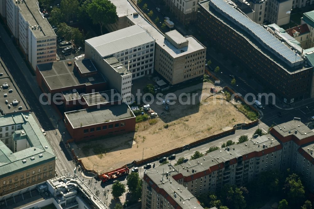 Berlin from above - Construction site to build a new multi-family residential complex Behrenstrasse - Wilhelmstrasse - Franzoesische Strasse in the district Mitte in Berlin, Germany