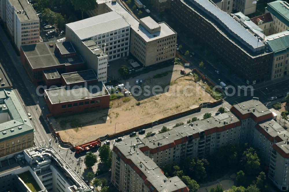 Aerial image Berlin - Construction site to build a new multi-family residential complex Behrenstrasse - Wilhelmstrasse - Franzoesische Strasse in the district Mitte in Berlin, Germany